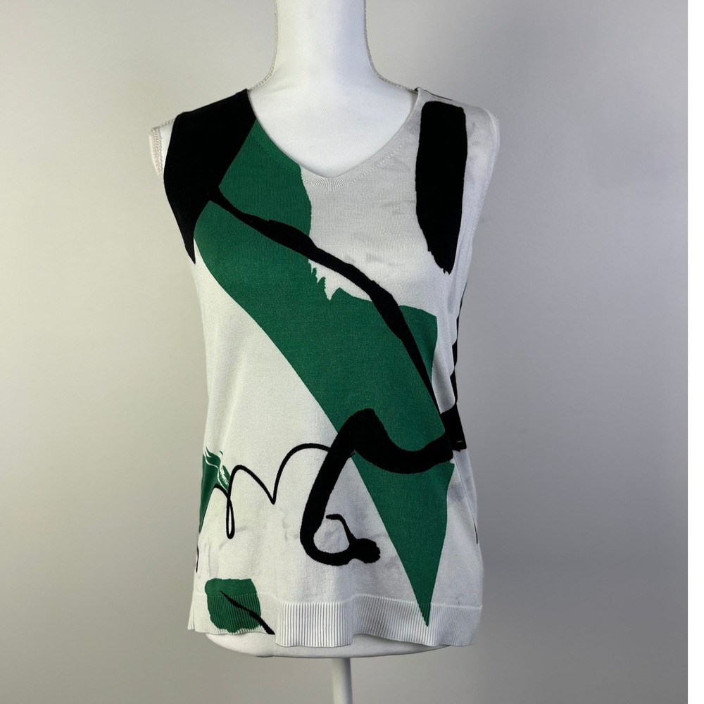 Chico's Grunge‎ Abstract Print Stained Look Tank Top Sleeveless V-Neck Knit XS
